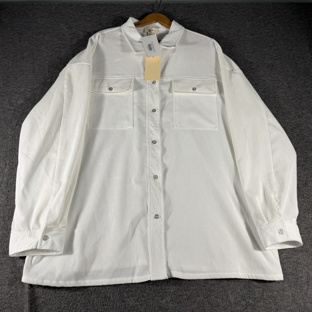 Entro Women Corduroy Button Up Shirt Pockets Size 1X New Minimalist All The Luck